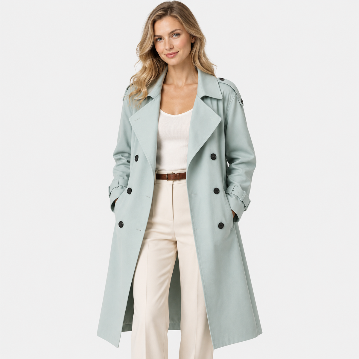 Old Ashworth  | Women's Double Breasted Belted Trench Coat Classic Outerwear