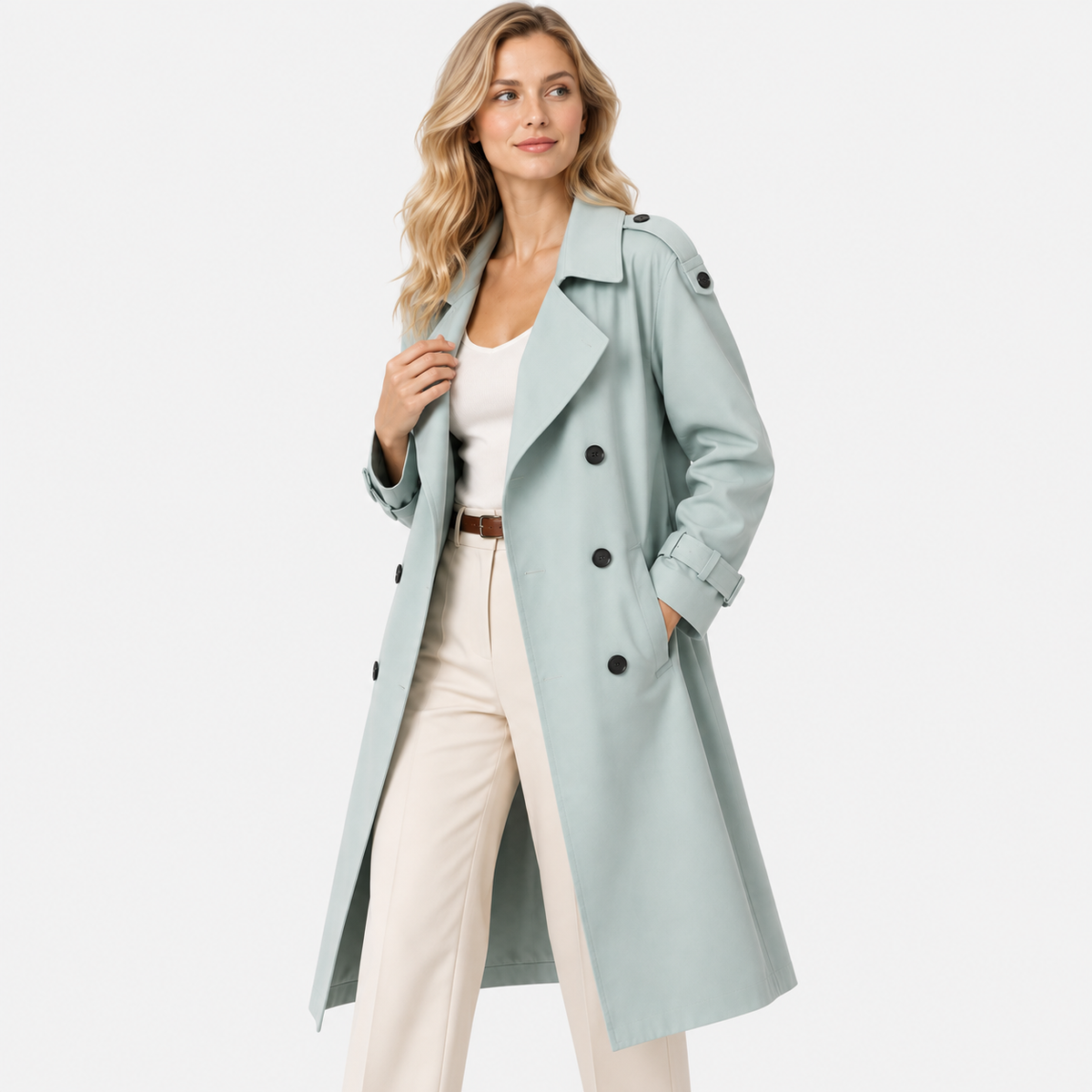 Old Ashworth  | Women's Double Breasted Belted Trench Coat Classic Outerwear