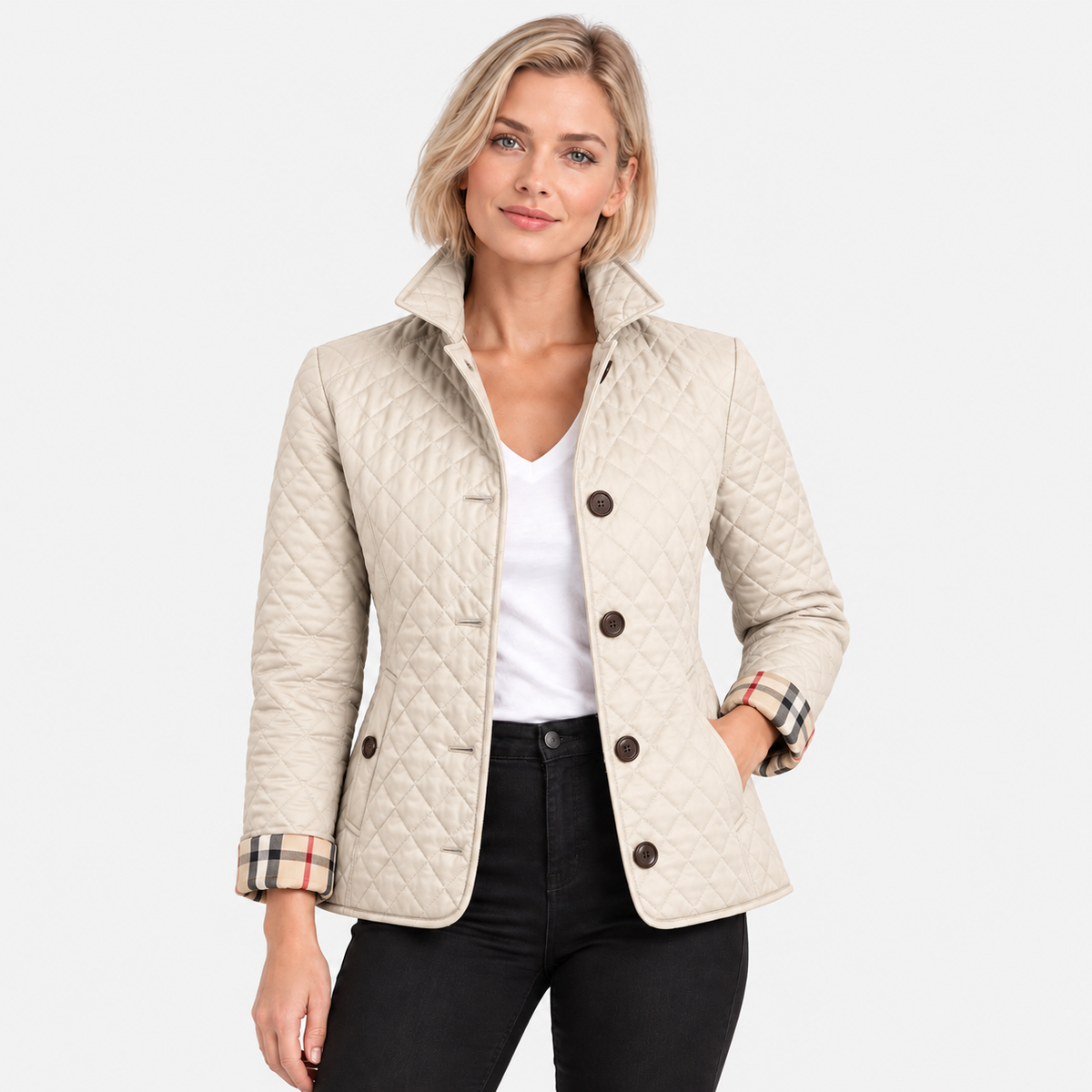 Old Ashworth | Women's Quilted Jacket – Lightweight Contrast Cuffs