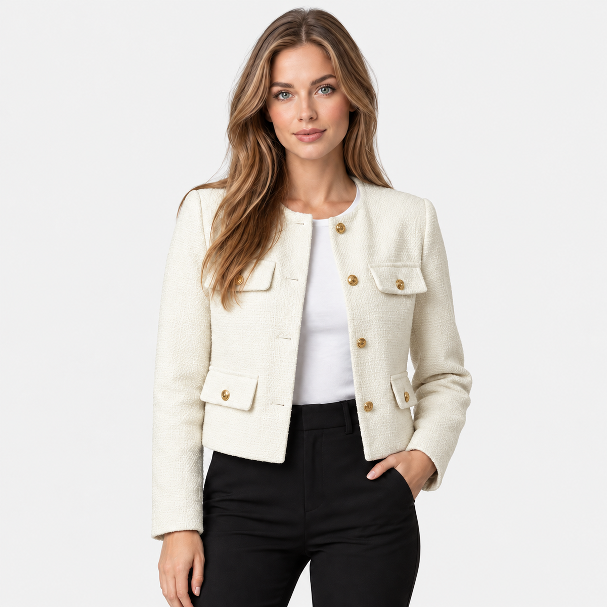 Old Ashworth | Women's Blazer – Cropped Tweed Smart Casual