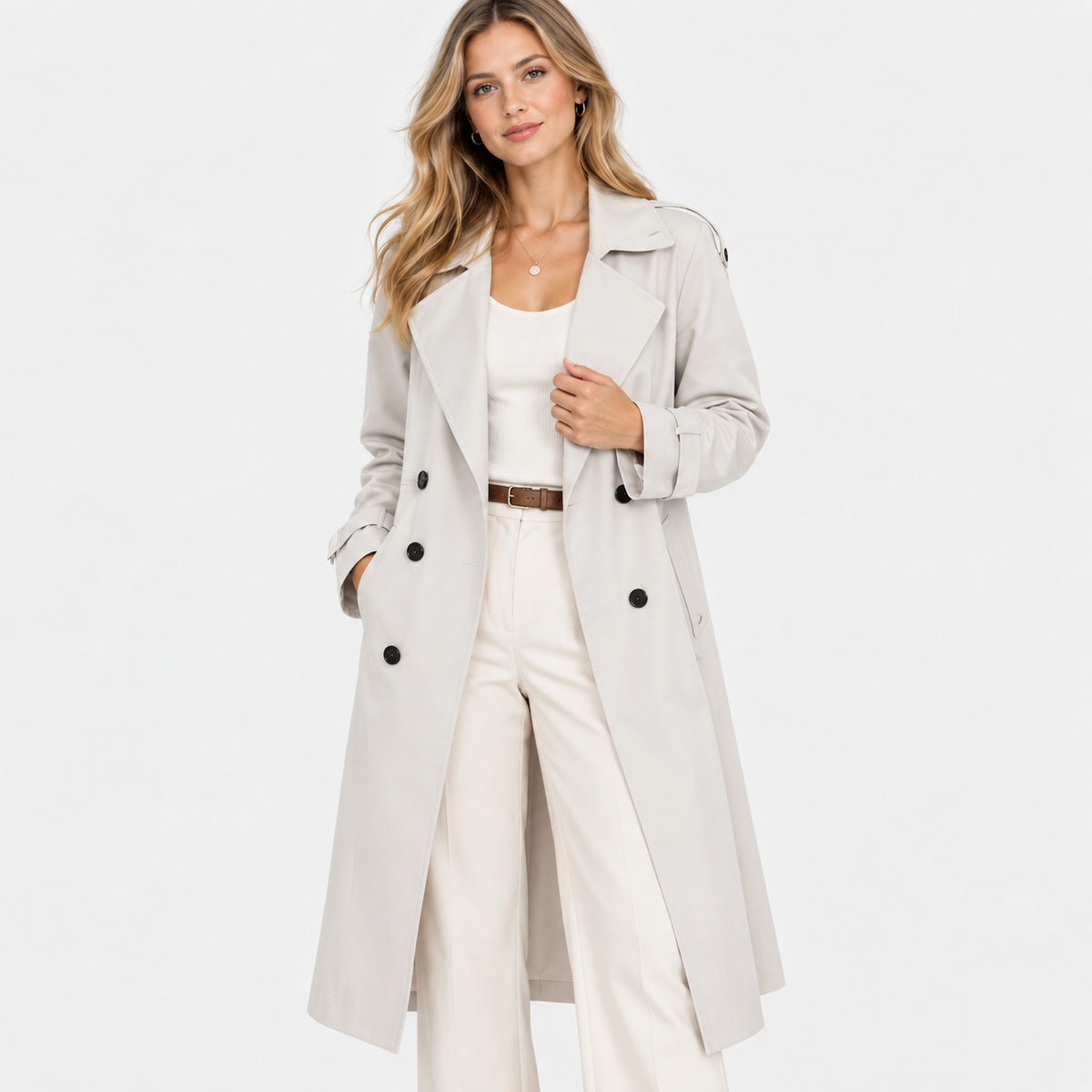 Old Ashworth  | Women's Double Breasted Belted Trench Coat Classic Outerwear