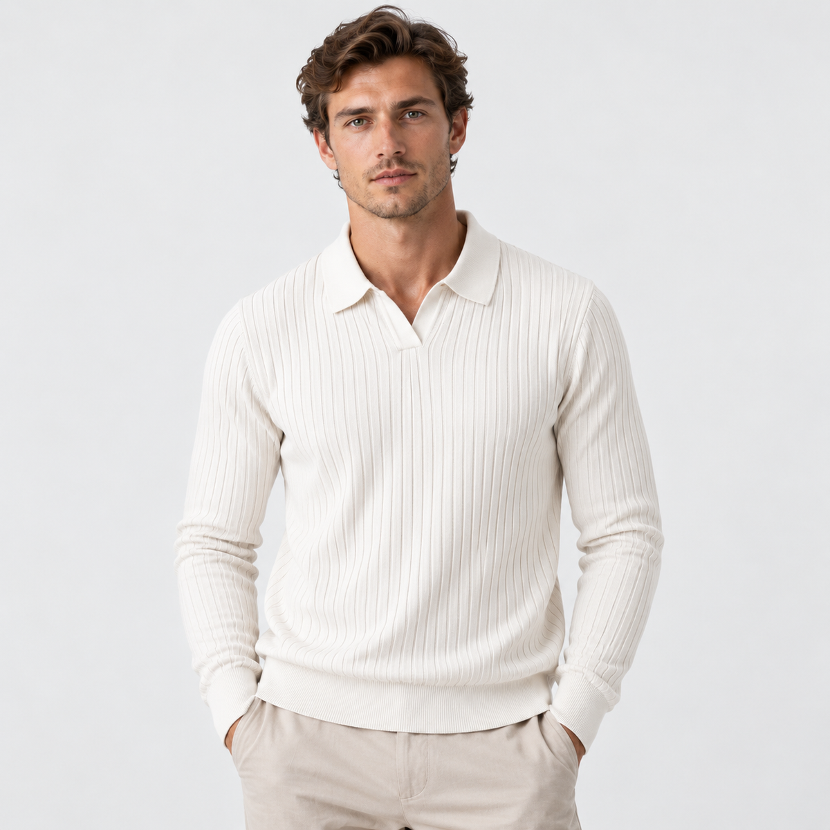 Old Ashworth | Men’s Ribbed Polo Jumper for Smart Casual Wear