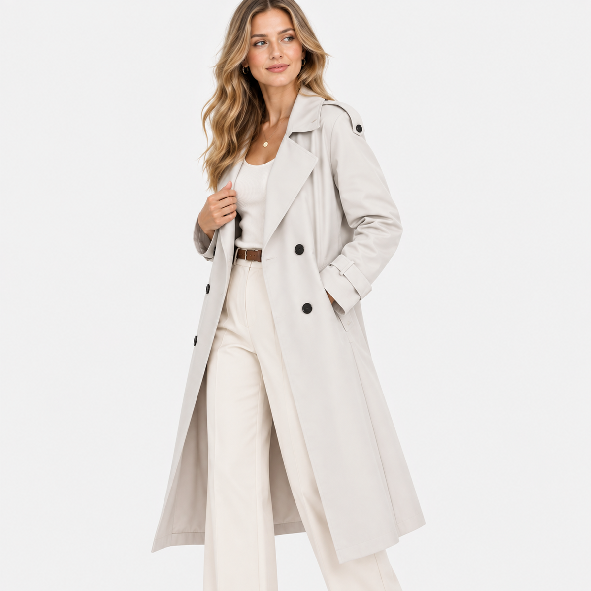 Old Ashworth  | Women's Double Breasted Belted Trench Coat Classic Outerwear