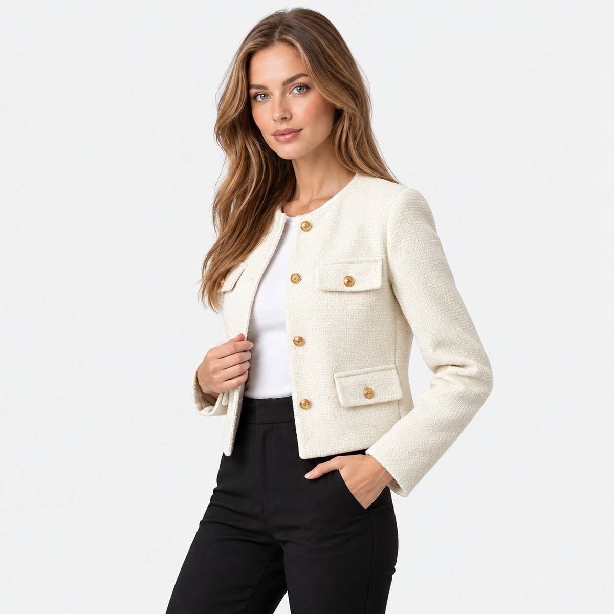 Old Ashworth | Women's Blazer – Cropped Tweed Smart Casual
