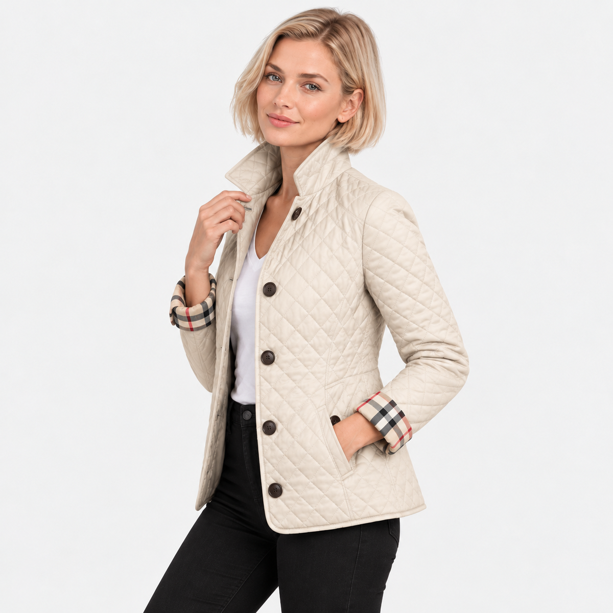 Old Ashworth | Women's Quilted Jacket – Lightweight Contrast Cuffs
