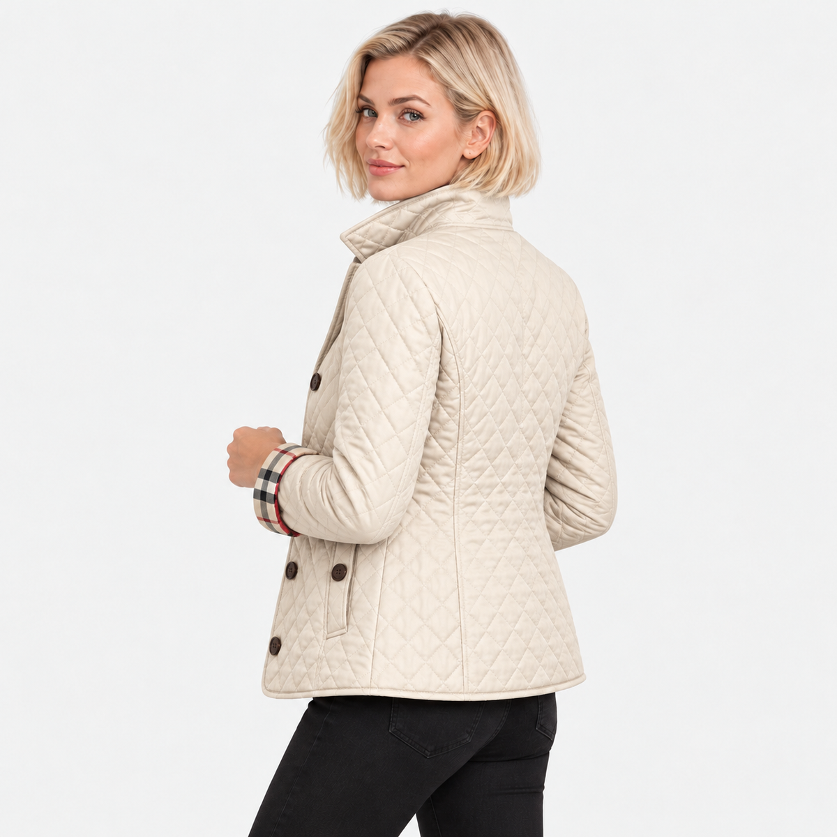 Old Ashworth | Women's Quilted Jacket – Lightweight Contrast Cuffs