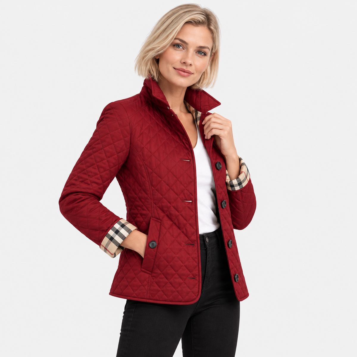 Old Ashworth | Women's Quilted Jacket – Lightweight Contrast Cuffs